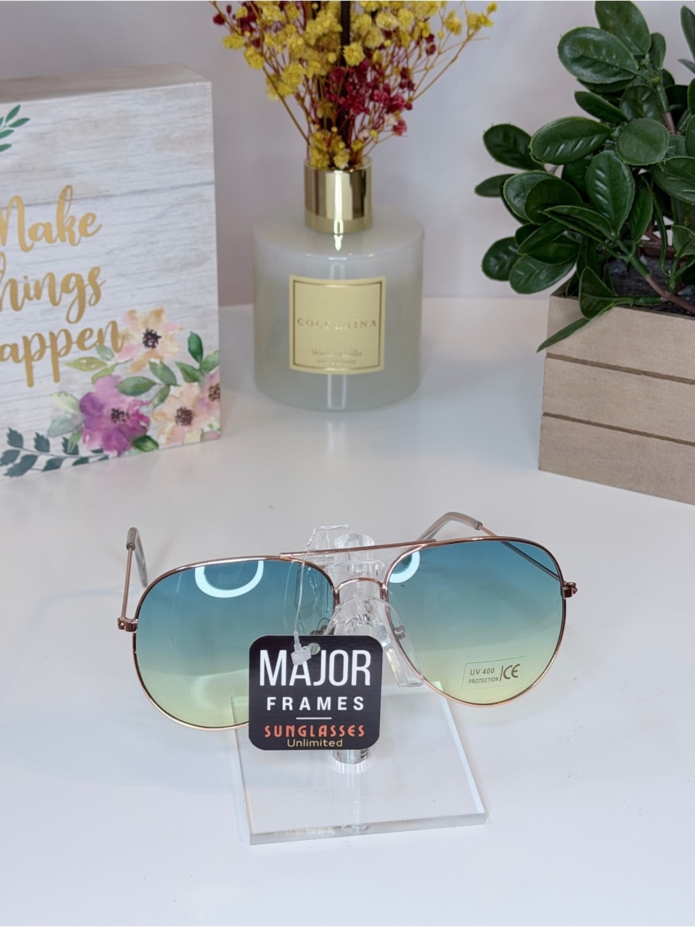 Major Frames Gradient Blue Aviator Sunglasses with Rose Gold Frame